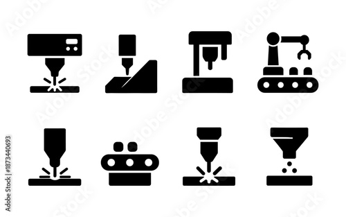 Set of industrial automation and manufacturing process icons
