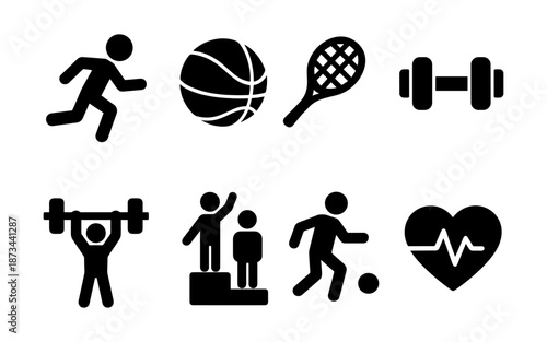 Collection of diverse sports and fitness icons representing an active lifestyle and healthy living