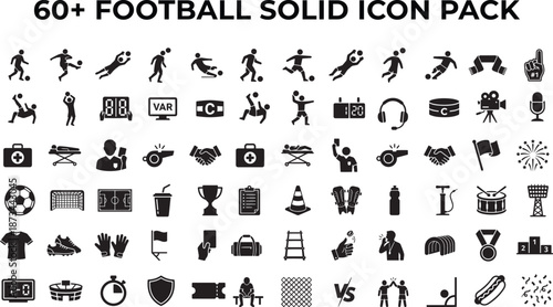 Football solid icon pack isolated on transparent background for sports design element