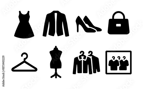 Collection of fashion and clothing icons representing style and apparel