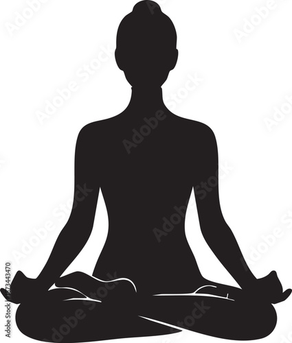 Silhouette of a woman meditating in lotus pose representing yoga and mindfulness perfect for wellness and health concepts
