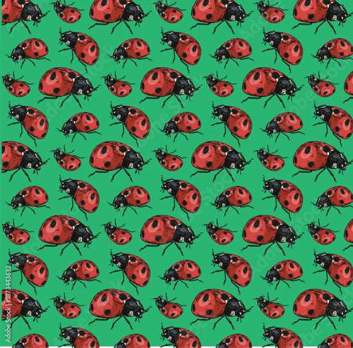 Ladybug insect repeat pattern design in a seamless illustrator swatch that is scaleable 