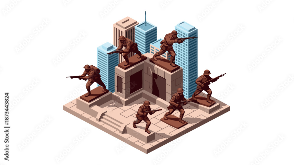Fototapeta premium Isometric military tactics with soldiers in urban setting