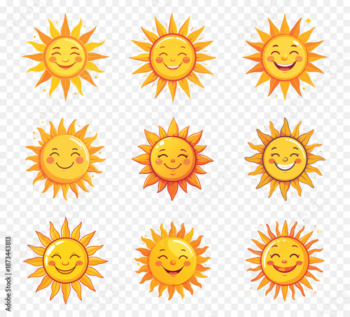 set of smiling sun icons