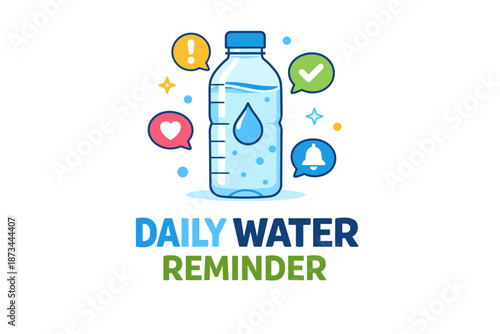 Daily water reminder: hydration tracker with icons and graphics