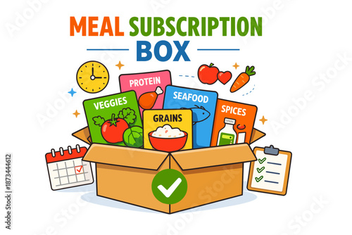 Colorful meal subscription box with nutrient-rich ingredients and healthy food options