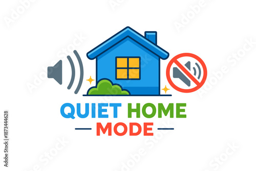 Quiet home mode concept with house and silent symbols