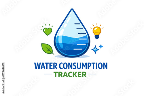 Water consumption tracker icon with eco-friendly elements