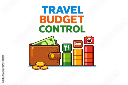 Travel budget control: managing expenses with wallet, money, and icons