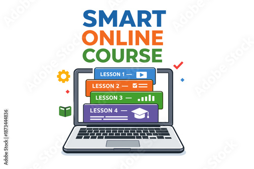 Interactive online learning platform with structured lessons on laptop screen