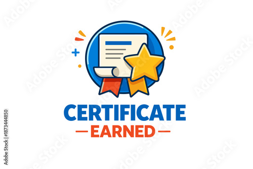 Certificate earned icon with award star and ribbon symbols