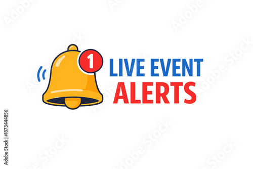 Yellow alert bell with notification icon for live event alerts