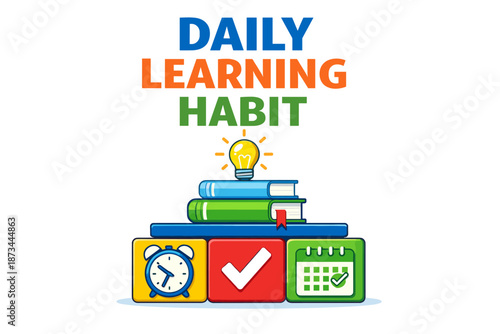 Daily learning habit: books, clock, and calendar symbolizing consistent study routine