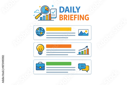 Daily briefing concept with global news, business insights, and market trends