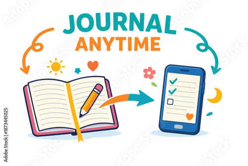 Journaling anytime: digital and traditional options with notebook and smartphone
