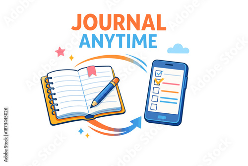Digital journal with notebook and smartphone illustration