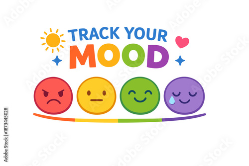 Colorful mood tracker with emoticons displaying different emotions