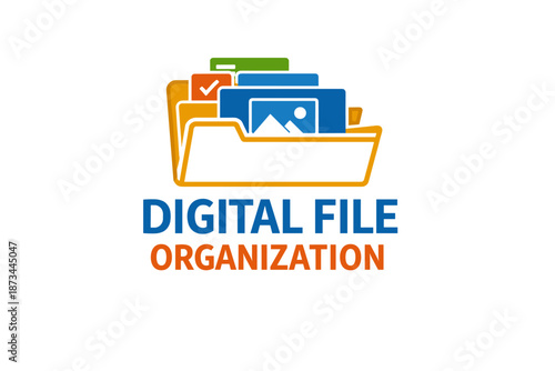 Digital file organization icon with colorful folders and image symbol