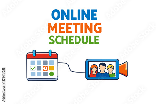 Virtual meeting schedule concept with calendar and video conference illustration