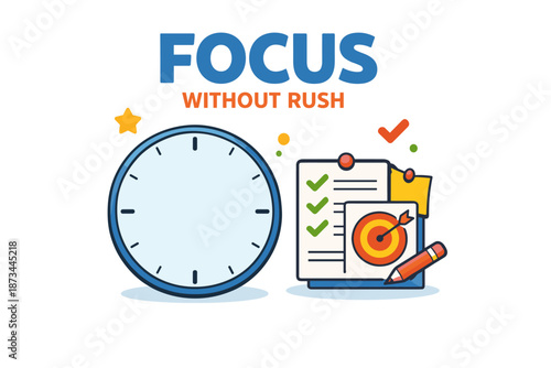 Time management concept with clock and checklist for focused productivity