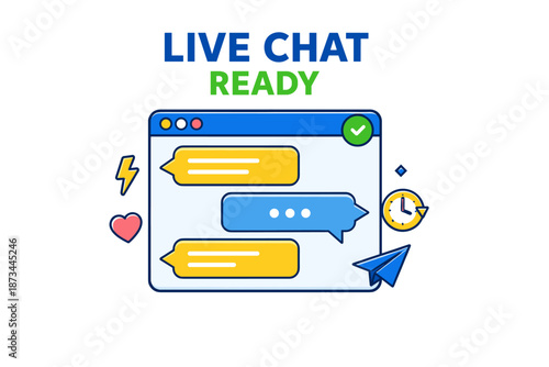 Live chat ready icon with messaging interface and communication symbols