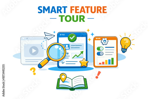 Smart feature tour guide: interactive elements, analytics, ideas, maps, and progress tracking