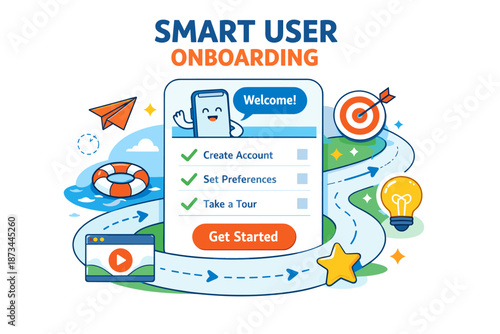 Interactive onboarding guide with fun illustrations and user-friendly features