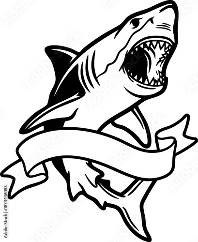 Clean Simple Vector Classic American Traditional Great White Shark Flash Design Tattoos, Stipple Dot Shading Sharks SVG. Also see Great White, Tiger Shark, Mako Sharks. Vinyl Cricut Cutters