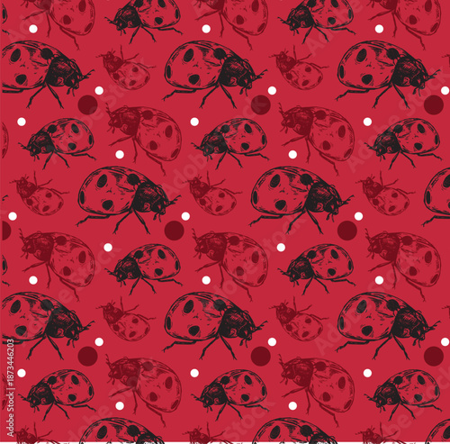 Cute lady bug illustrated pattern design 