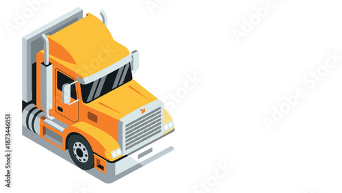 Isometric yellow truck on white background: modern heavy vehicle transportation concept