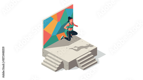 Isometric fitness training concept with woman exercising on platform