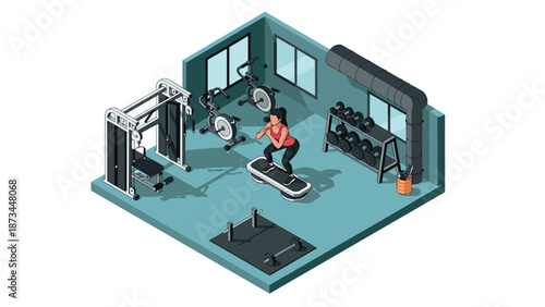 Isometric home gym with exercise equipment and workout area