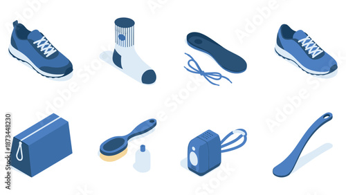 Blue tone isometric athletic gear and accessories collection
