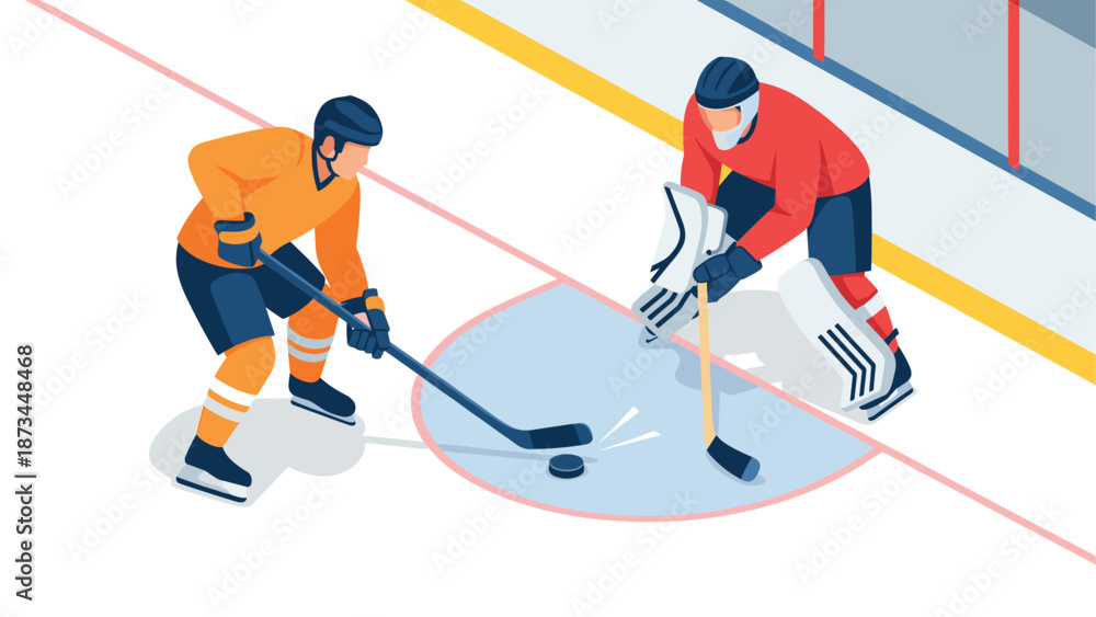 Obraz premium Ice hockey players competing on rink in dynamic isometric style