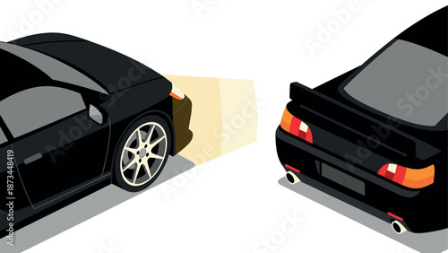 Modern sports cars in isometric style on a minimalist background