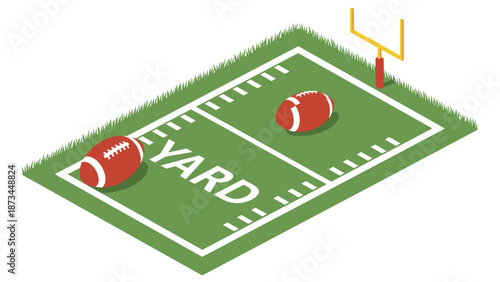 Isometric american football field with grass and goalpost