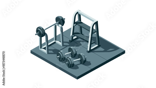 Isometric gym equipment: dumbbells, barbells, and squat rack design