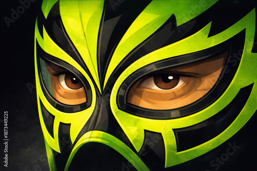 Green lucha libre wrestling mask close up