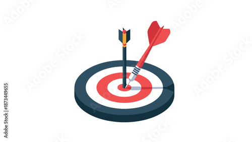 Precision target with red arrow in 3d isometric style for success and accuracy concepts