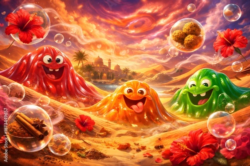 Illustrations of Tactile Whispering Winds in Sensory Dream Fantasy Oasis