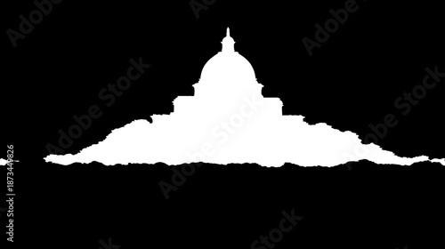 Iconic dome building silhouette in black and white, representing government, politics, authority, and power, minimalistic design.