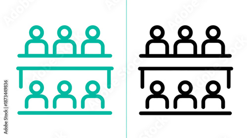 Group of people meeting icon, team conference audience, collaboration graphic, vector line art illustration.