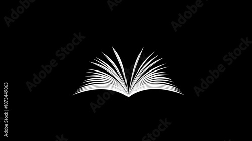 Glowing open book with bright white pages against a dark black background, symbolizing knowledge, education, learning, and wisdom