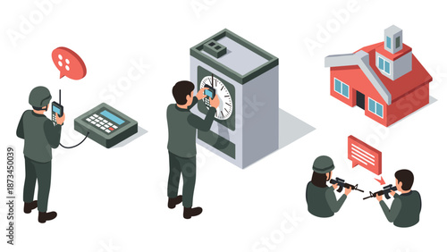 Isometric military operations: bomb disposal and communication