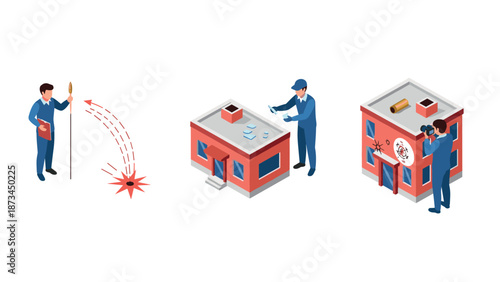Telecommunications isometric design: surveying, repair, and signal transmission concepts