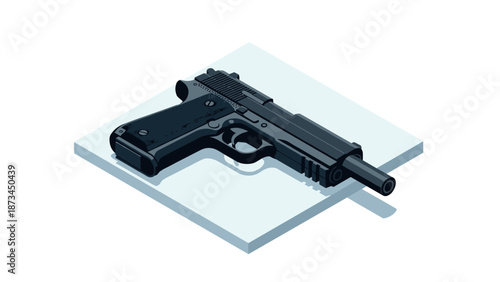 Isometric black handgun on white background for security themes
