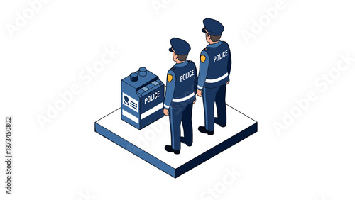 Isometric police officers voting at polling station