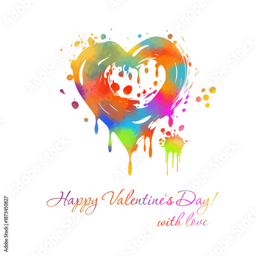 Happy Valentine's Day Blot heart. Hand drawn. Not AI, vector illustration.