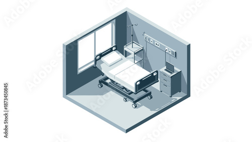 Isometric hospital room with medical bed and equipment