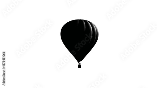 Minimalistic Black Hot Air Balloon Isolated on Pure White Background. Concept of Flight, Adventure, Freedom, and Travel.